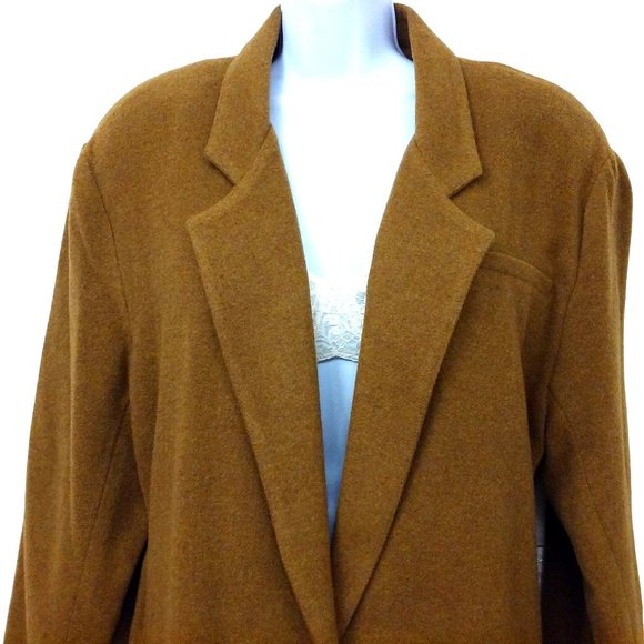Vintage 80s Carissa Jeffrey Blazer Relaxed 1button Jacket -16 Wool Blend Mustard - Picture 3 of 10